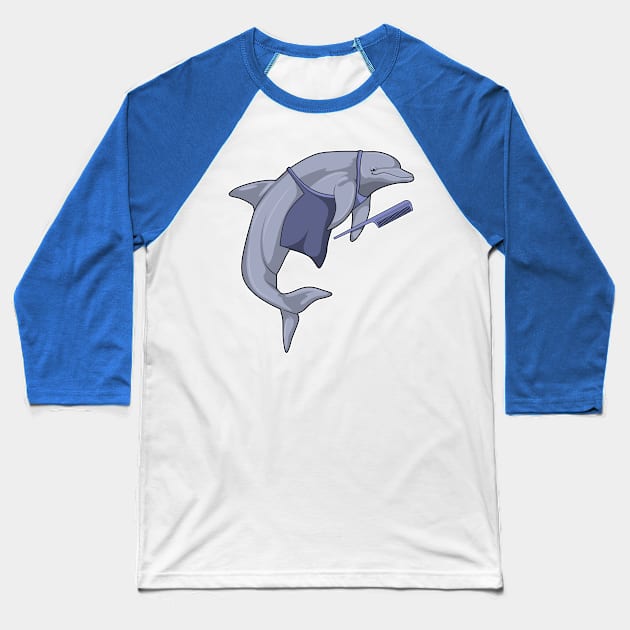 Dolphin as Hairdresser with Comb Baseball T-Shirt by Markus Schnabel